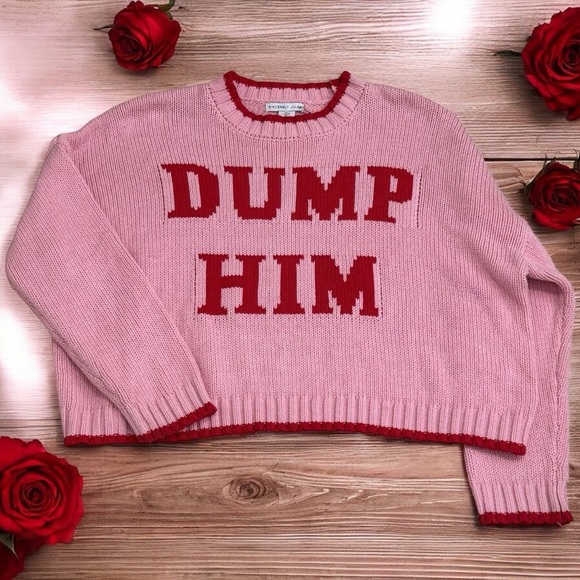 NEW Sincerely Jules Dump Him Knit Crewneck Sweater Cozy Love Size L - Picture 1 of 7